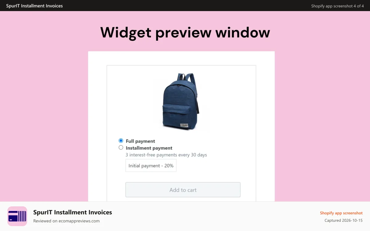 SpurIT Installment Invoices Shopify app screenshot: payment plan