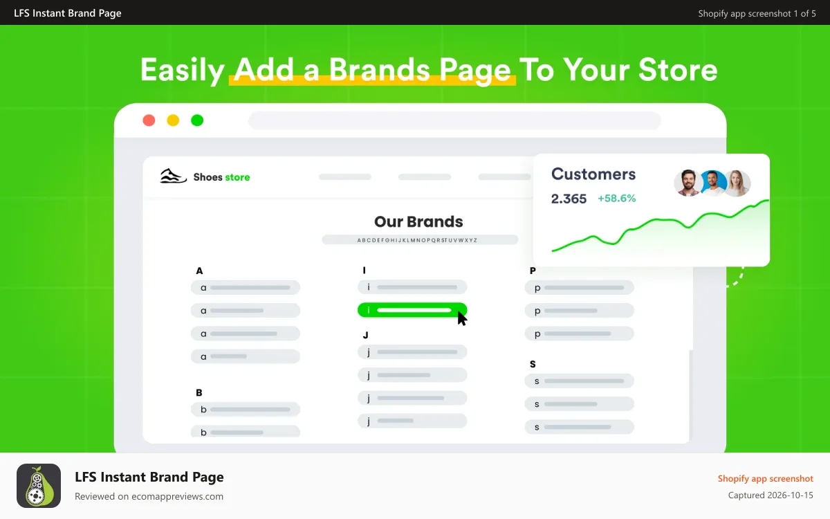 LFS Instant Brand Page Shopify app screenshot: Brand Page - Easy Setup