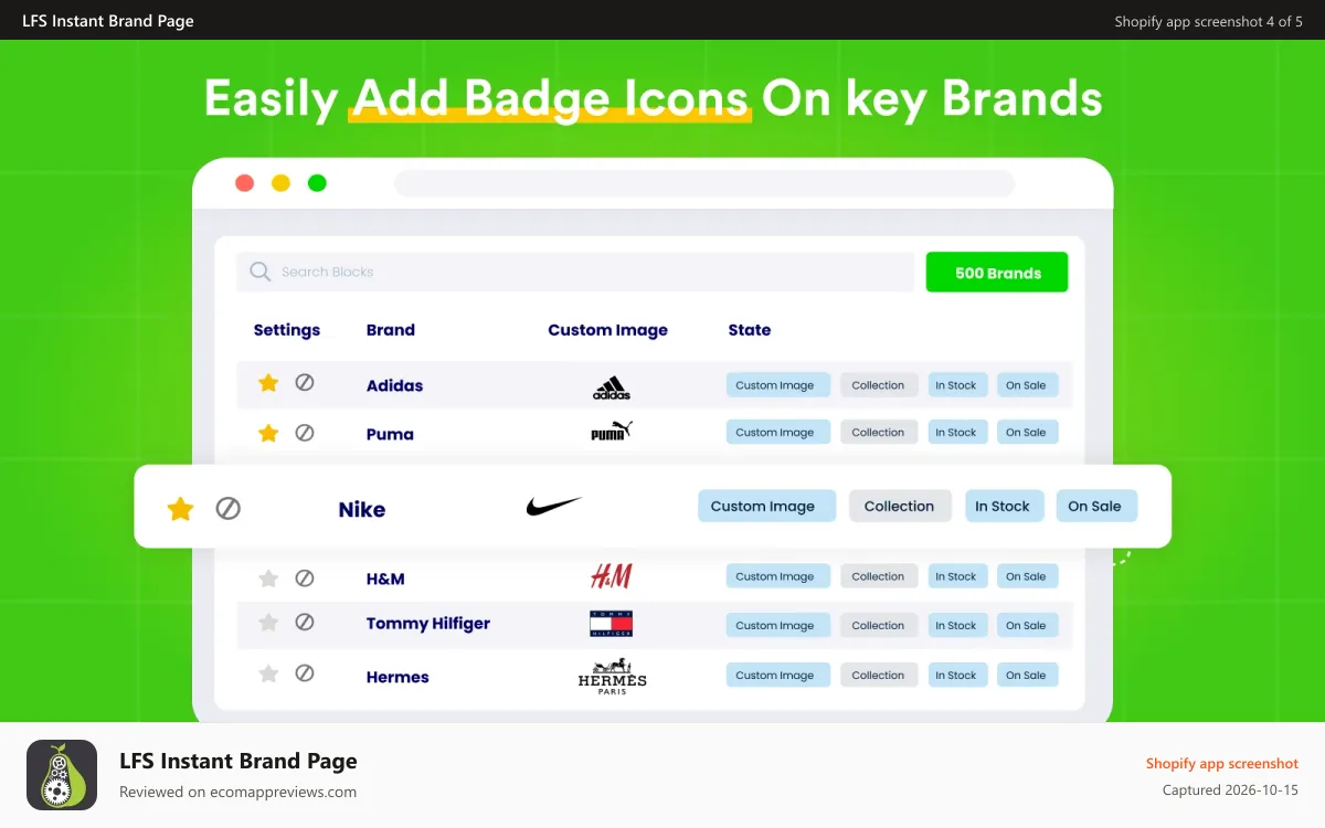 LFS Instant Brand Page Shopify app screenshot: Brand Page - Custom Icons