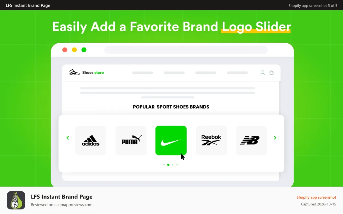 LFS Instant Brand Page Shopify app screenshot: Brand Page - Brand Slider