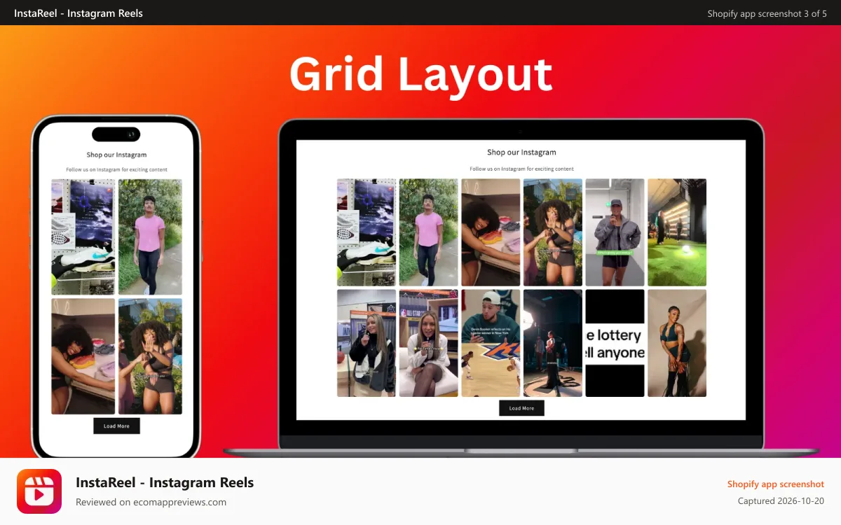 InstaReel ‑ Instagram Reels Shopify app screenshot: Grid Layout