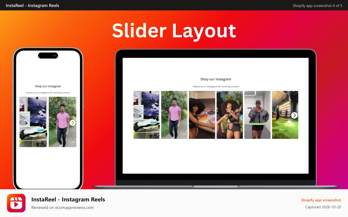 InstaReel ‑ Instagram Reels Shopify app screenshot: Slider Layout