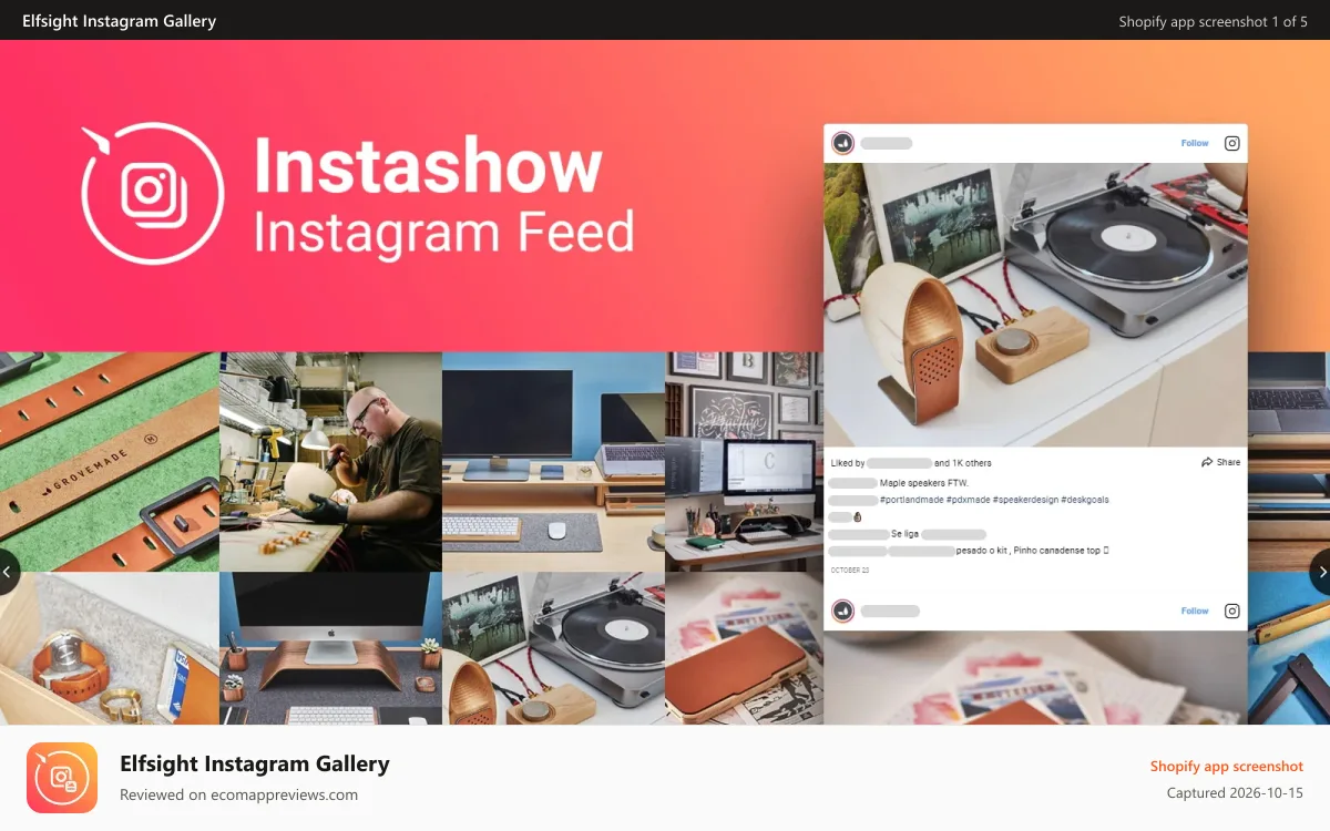 Elfsight Instagram Gallery Shopify app screenshot: Shopify Instagram Feed by Elfsight