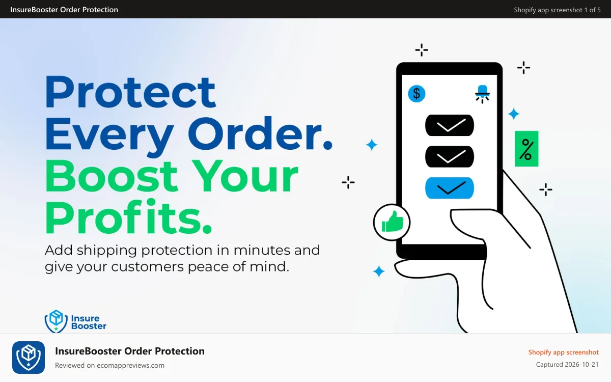 InsureBooster Order Protection Shopify app screenshot: Self-funded order protection for Shopify by InsureBooster