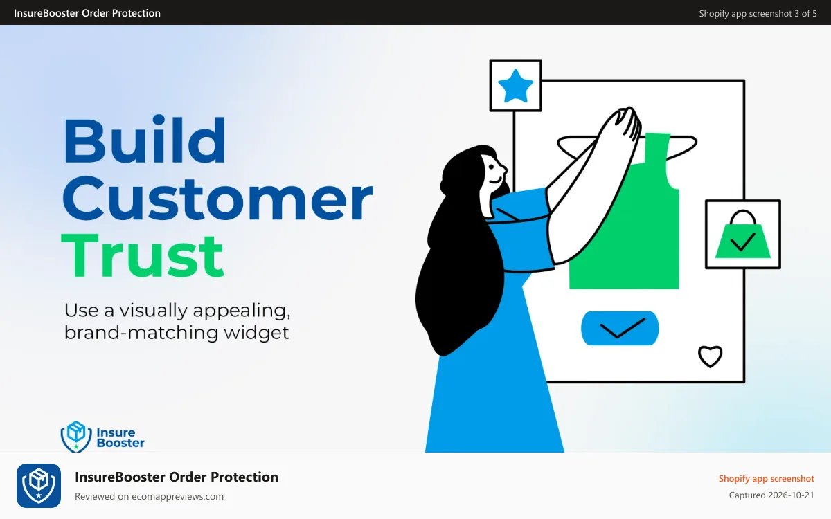 InsureBooster Order Protection Shopify app screenshot: Branded order protection widget to build customer trust