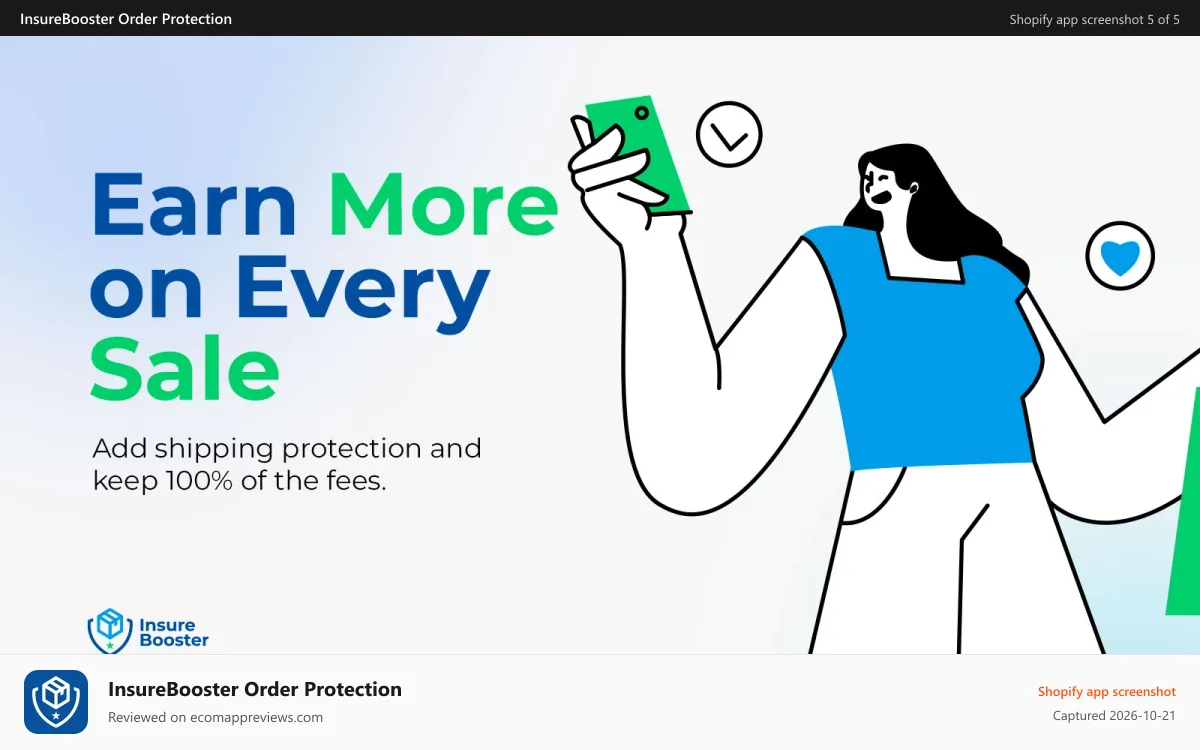 InsureBooster Order Protection Shopify app screenshot: Earn more per order with optional protection at checkout