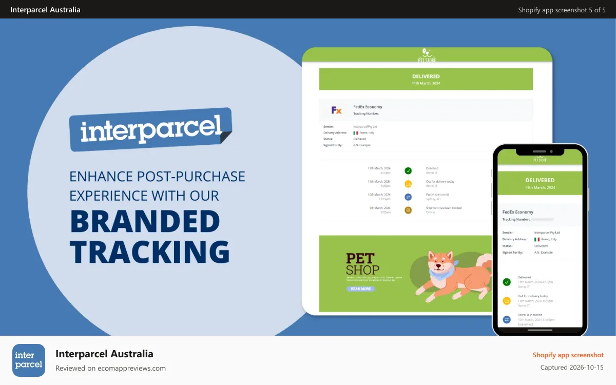Interparcel Australia Shopify app screenshot: Enhance Post-Purchase Experience With Our Branded Tracking