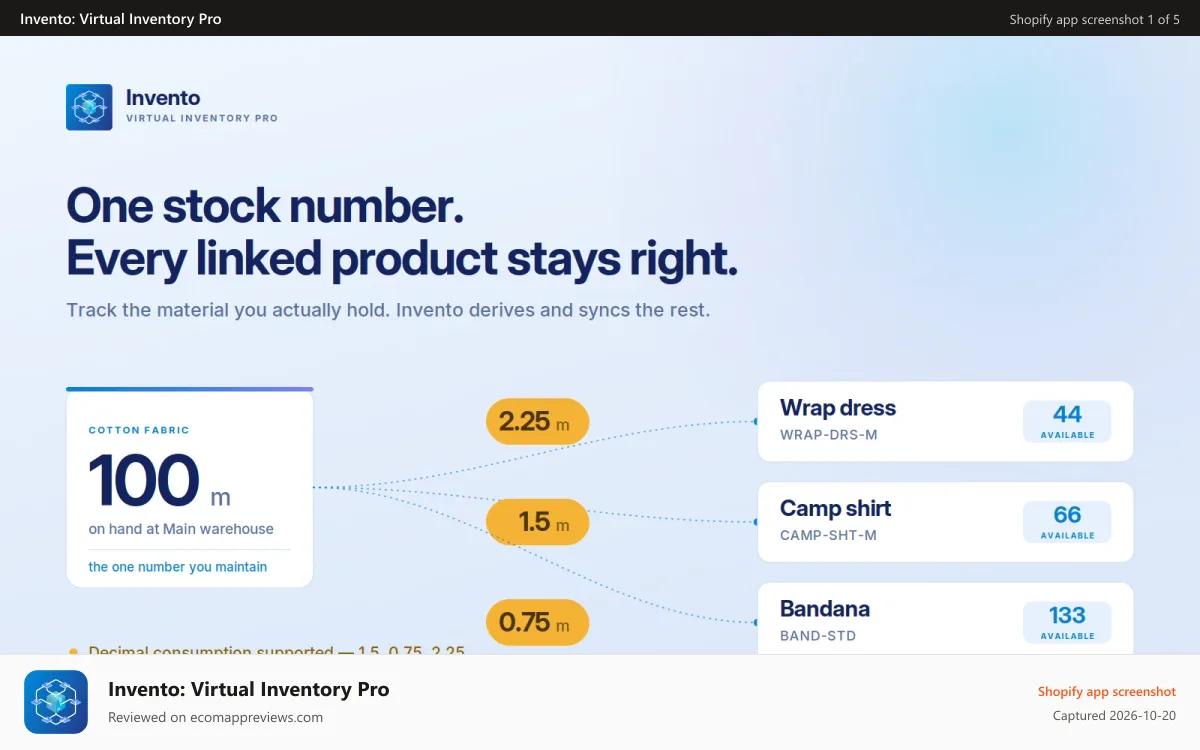 Invento: Virtual Inventory Pro Shopify app screenshot: One Stock Number
