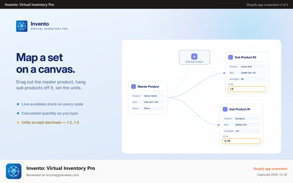 Invento: Virtual Inventory Pro Shopify app screenshot: Set Builder