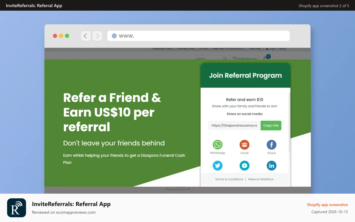 InviteReferrals: Referral App Shopify app screenshot: Refer and Earn Campaign
