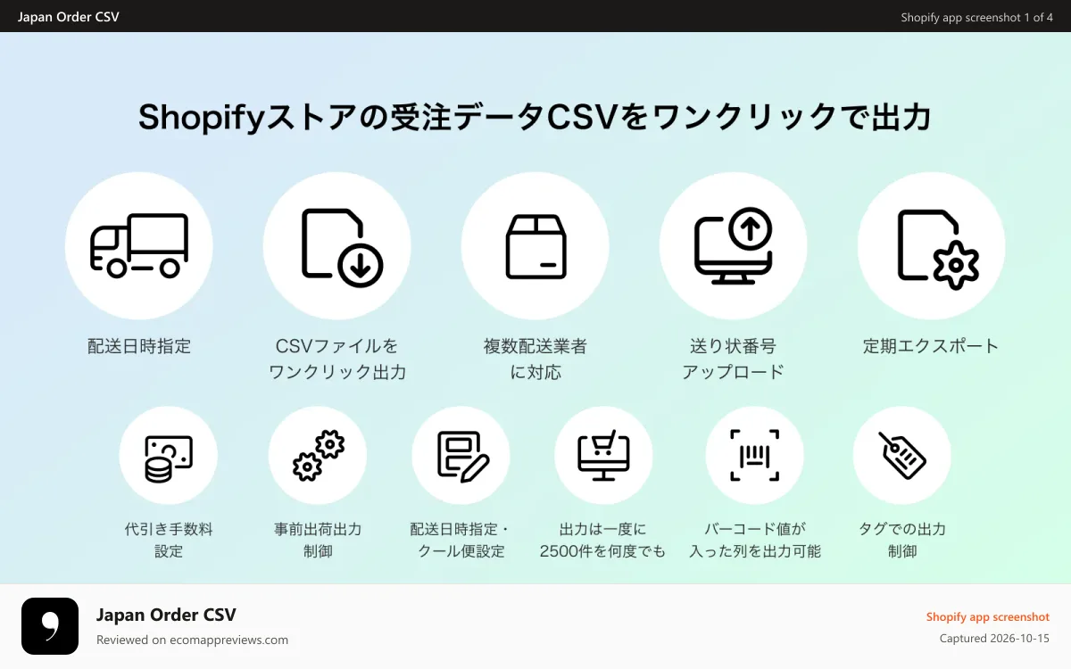 Japan Order CSV Shopify app screenshot: JOC_FeaturedImage_220414