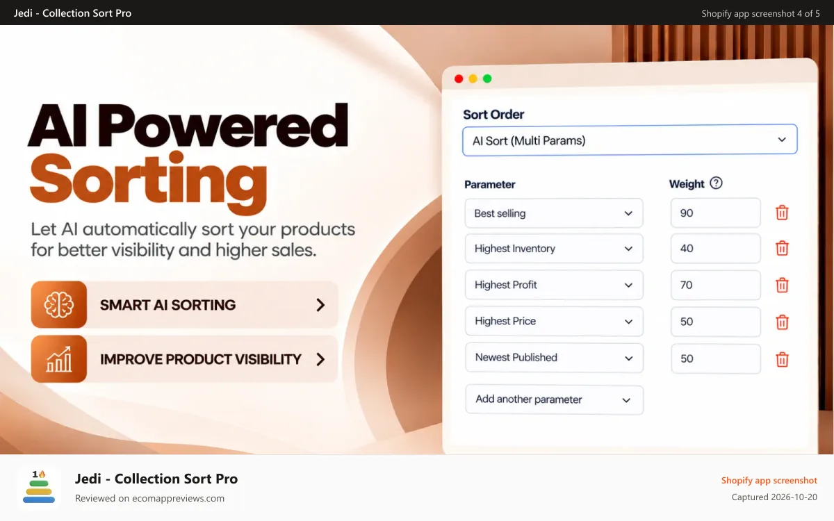 Jedi ‑ Collection Sort Pro Shopify app screenshot: Automated merchandising with scheduled real-time sorting