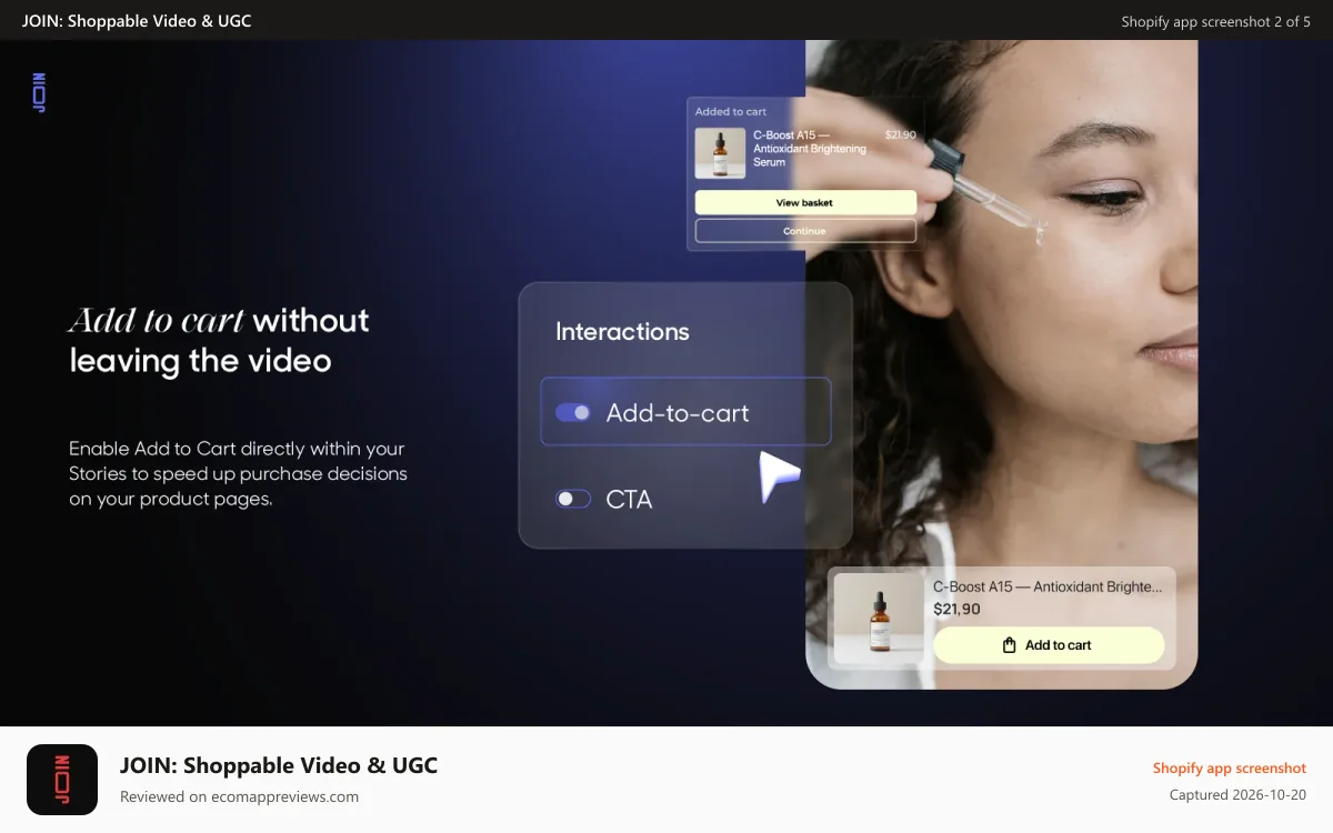 JOIN: Shoppable Video & UGC Shopify app screenshot: Add to Cart