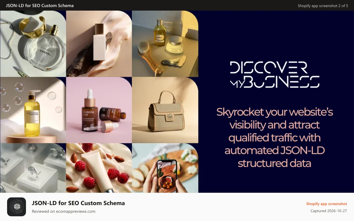 JSON‑LD for SEO Custom Schema Shopify app screenshot: Work with all shopify product stores