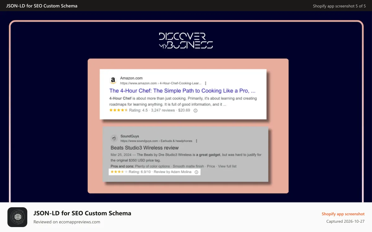 JSON‑LD for SEO Custom Schema Shopify app screenshot: Final and New Rich Results Look