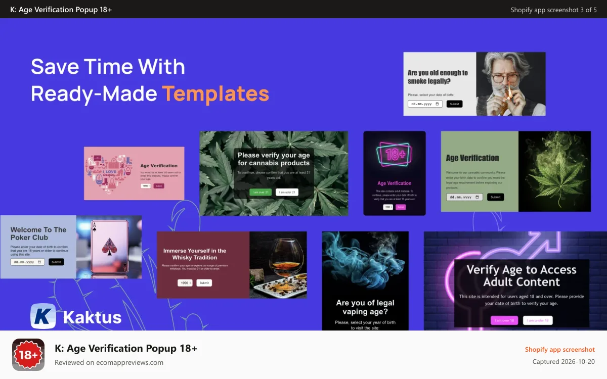 K: Age Verification Popup 18+ Shopify app screenshot: age_pre-made_templates