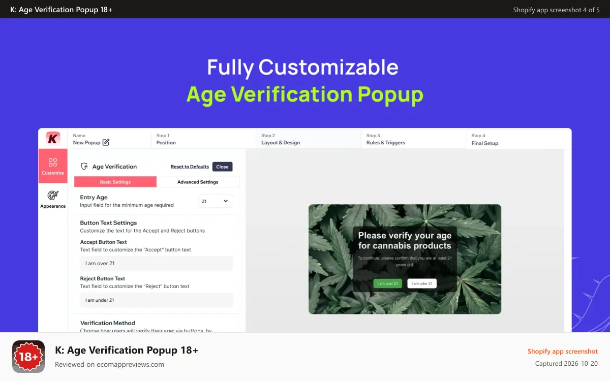 K: Age Verification Popup 18+ Shopify app screenshot: age_customizer