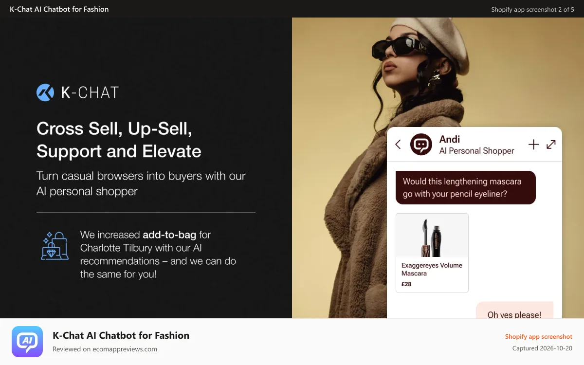 K‑Chat AI Chatbot for Fashion Shopify app screenshot: Personalise recommendations for increased AOV
