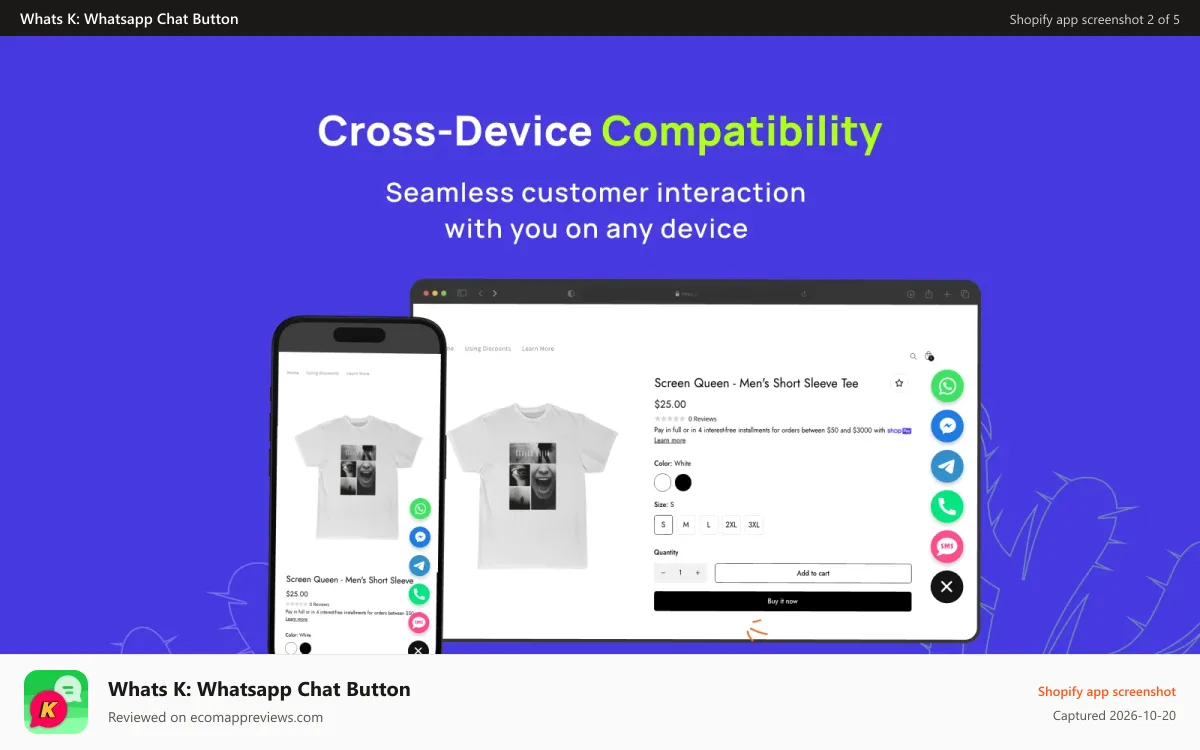 Whats K: Whatsapp Chat Button Shopify app screenshot: Mobile responsive