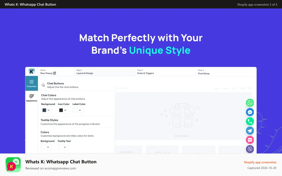 Whats K: Whatsapp Chat Button Shopify app screenshot: Customizer