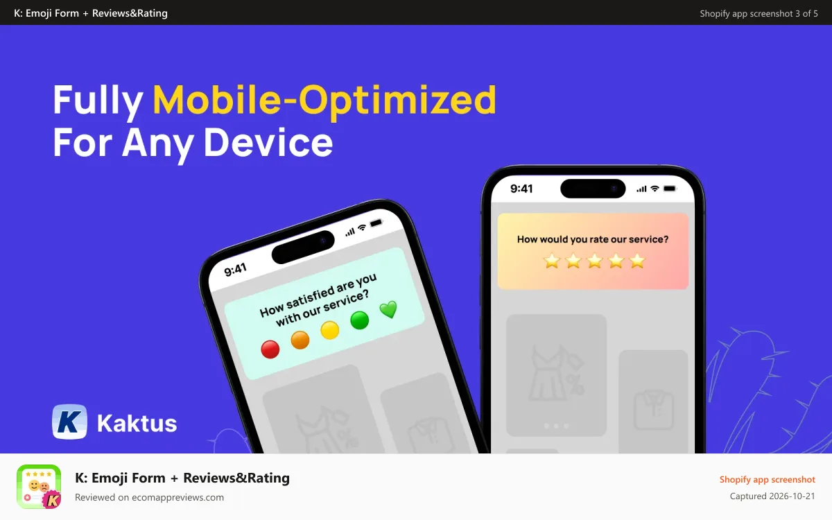 K: Emoji Form + Reviews&Rating Shopify app screenshot: Mobile Responsive