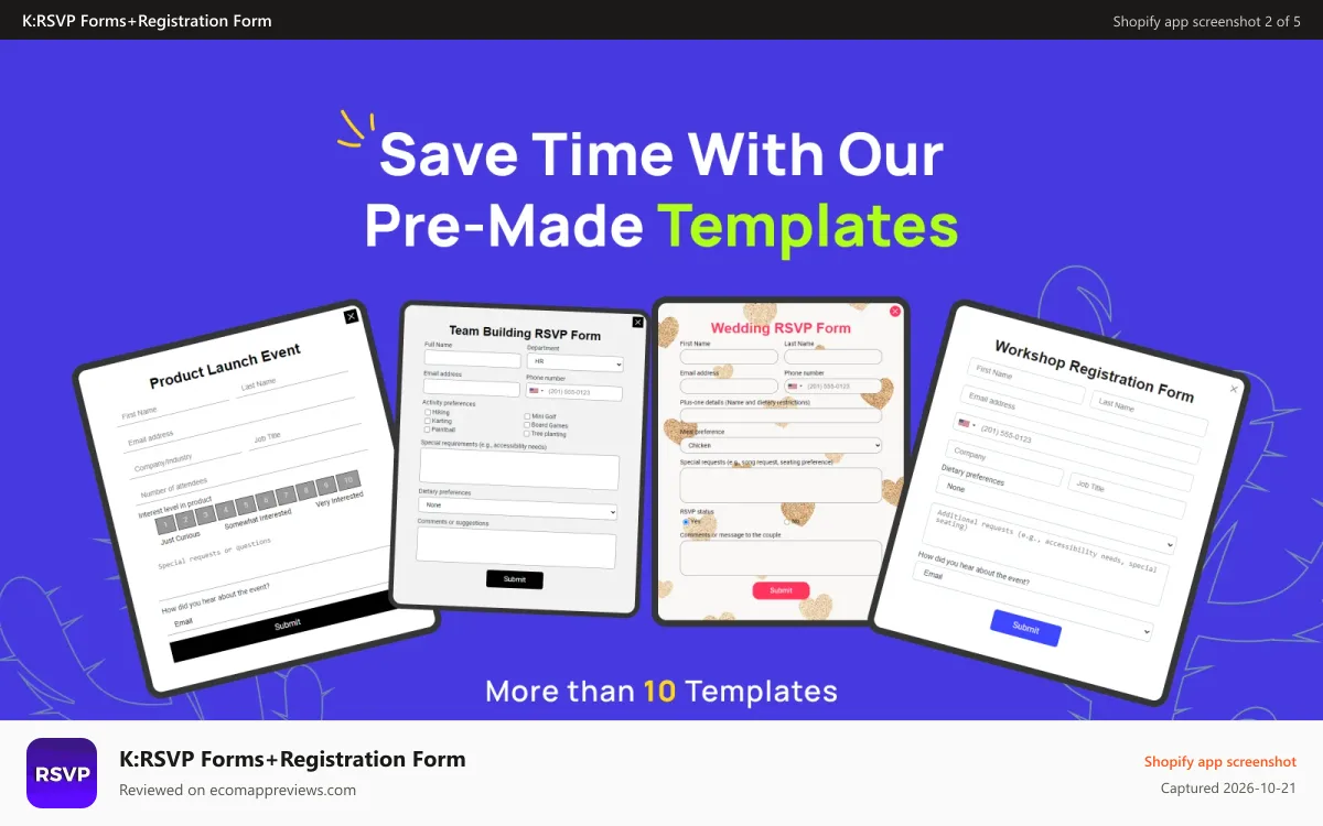 K:RSVP Forms+Registration Form Shopify app screenshot: Templates