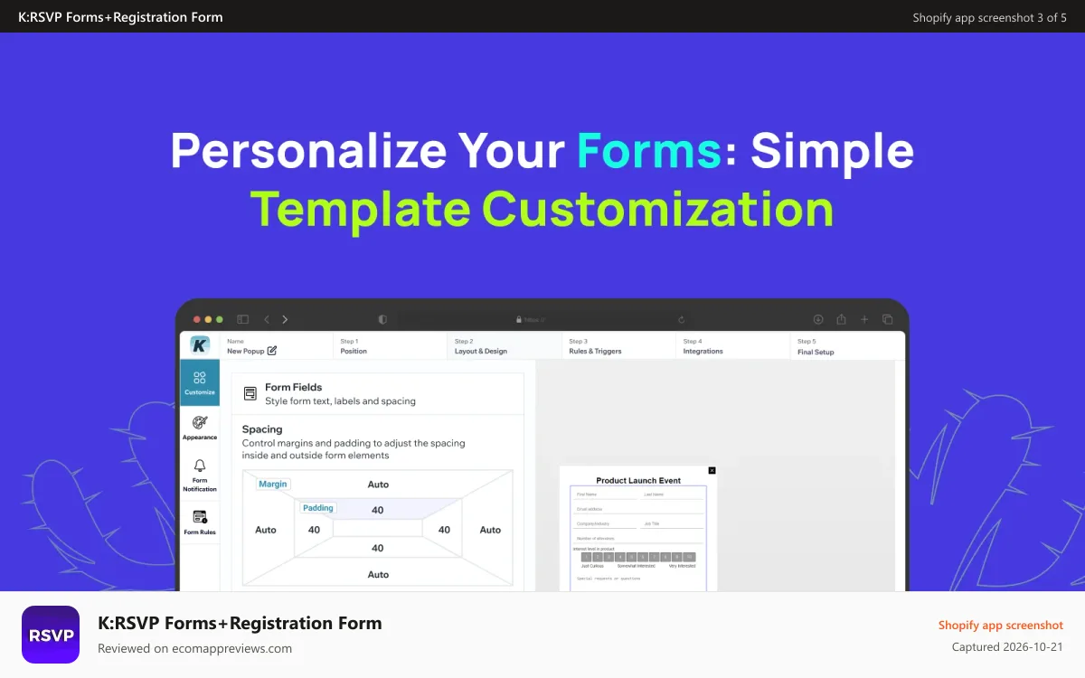 K:RSVP Forms+Registration Form Shopify app screenshot: Customizer