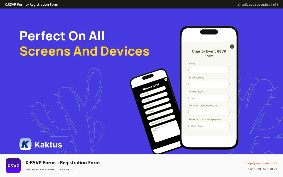 K:RSVP Forms+Registration Form Shopify app screenshot: Mobile Responsive