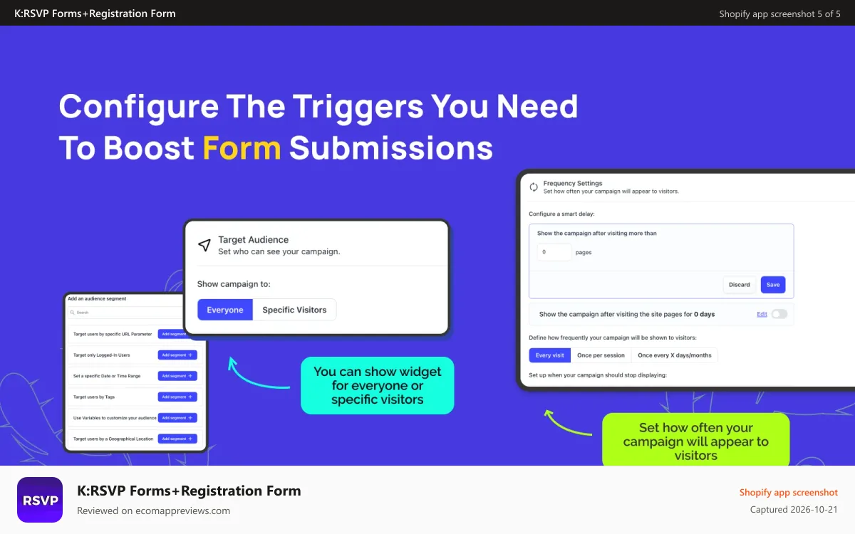 K:RSVP Forms+Registration Form Shopify app screenshot: Triggers