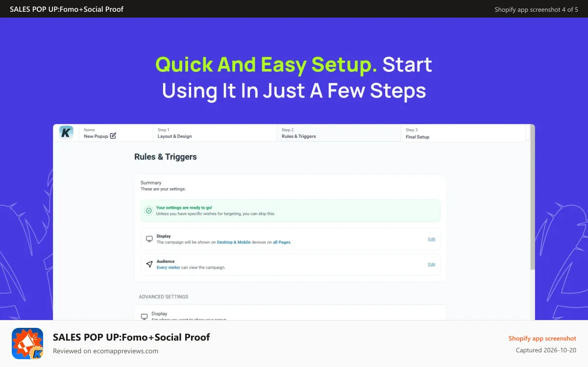 SALES POP UP:Fomo+Social Proof Shopify app screenshot: Triggers