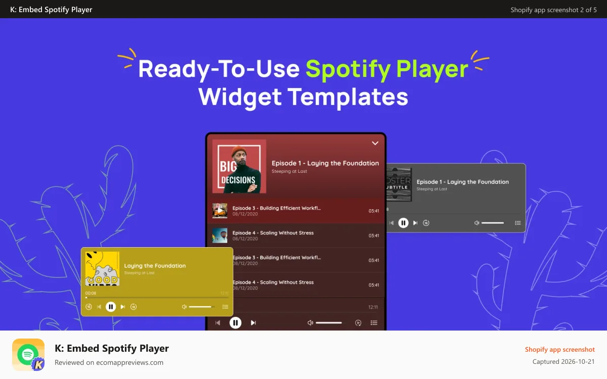 K: Embed Spotify Player Shopify app screenshot: Templates