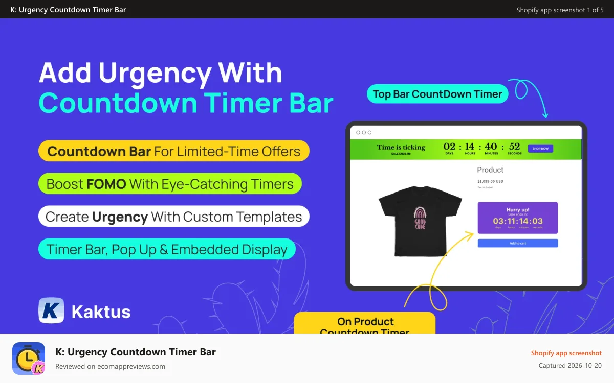 K: Urgency Countdown Timer Bar Shopify app screenshot: timer_banner