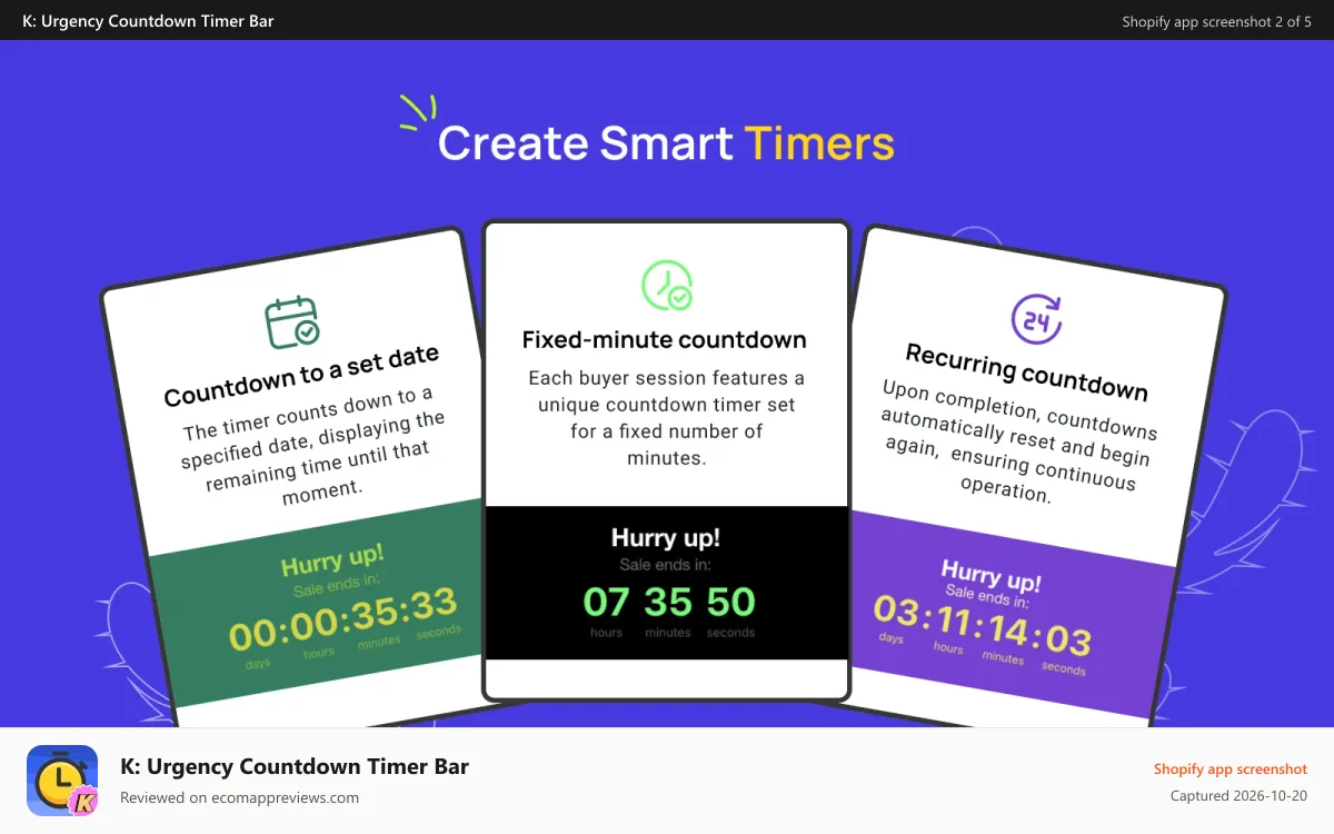K: Urgency Countdown Timer Bar Shopify app screenshot: timer_types