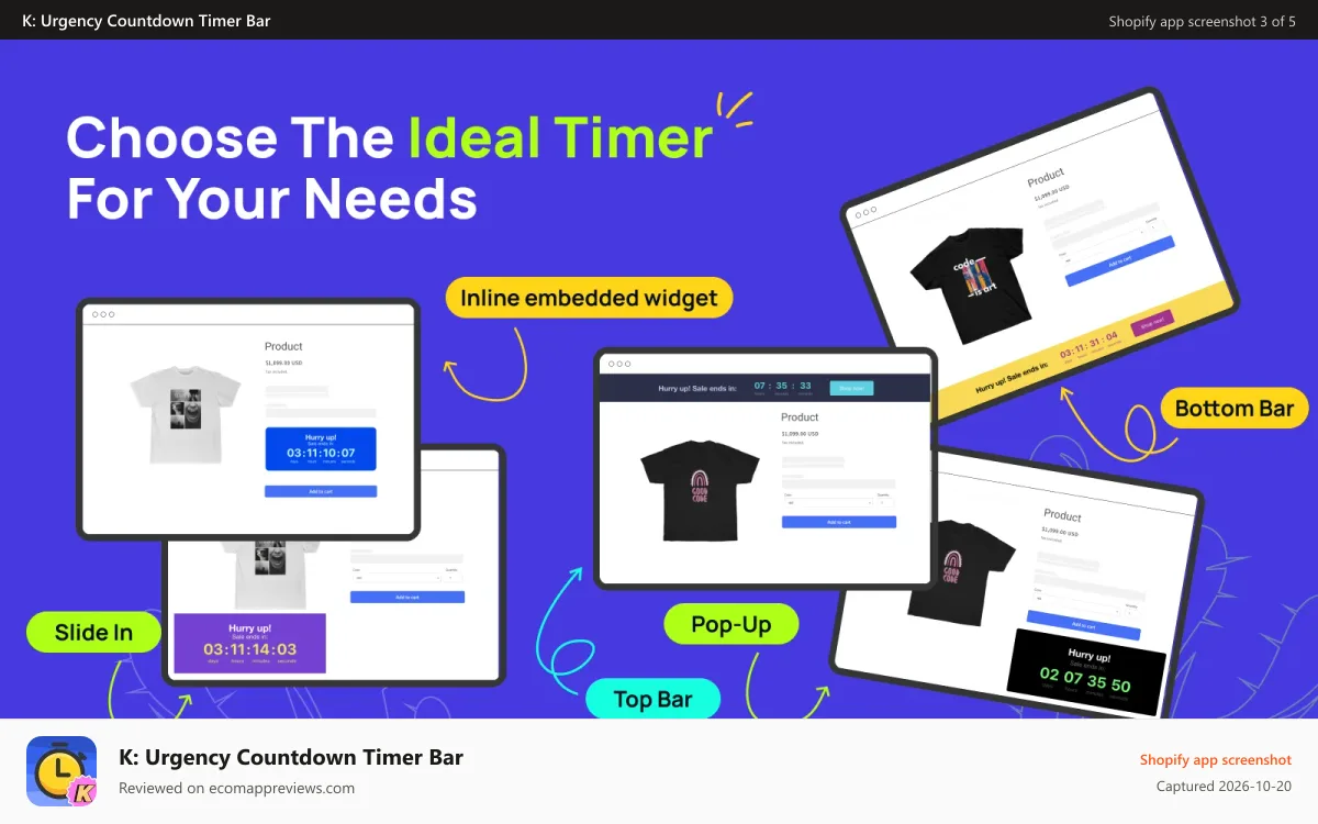 K: Urgency Countdown Timer Bar Shopify app screenshot: timer_widgets