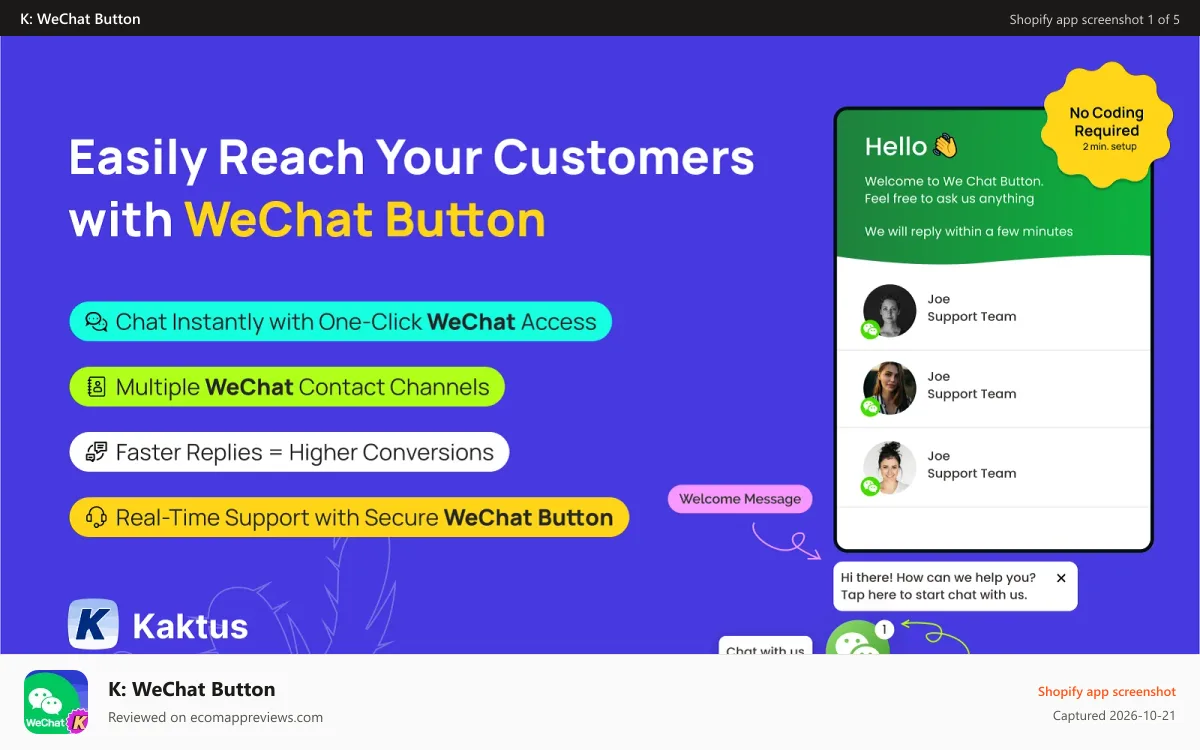 K: WeChat Button Shopify app screenshot: WeChat Button banner