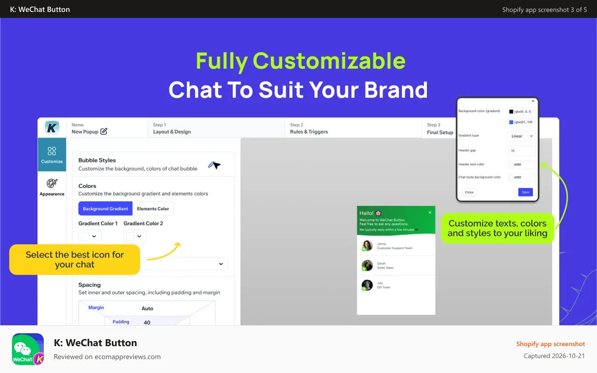 K: WeChat Button Shopify app screenshot: Customizer