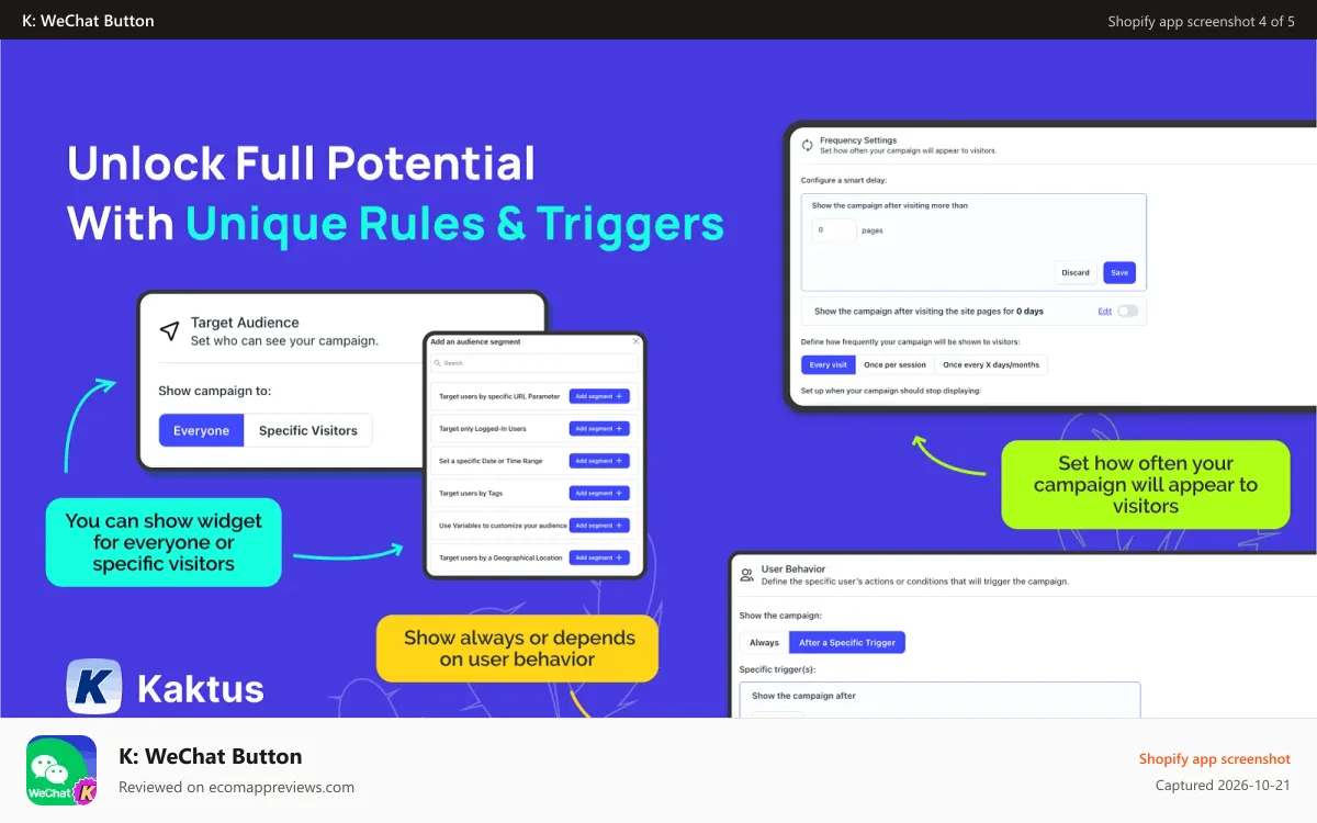 K: WeChat Button Shopify app screenshot: Triggers