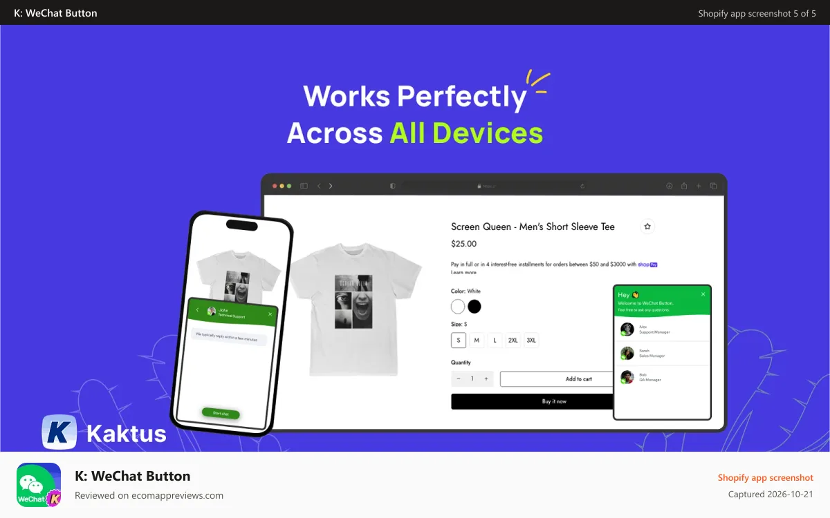K: WeChat Button Shopify app screenshot: Mobile Responsive
