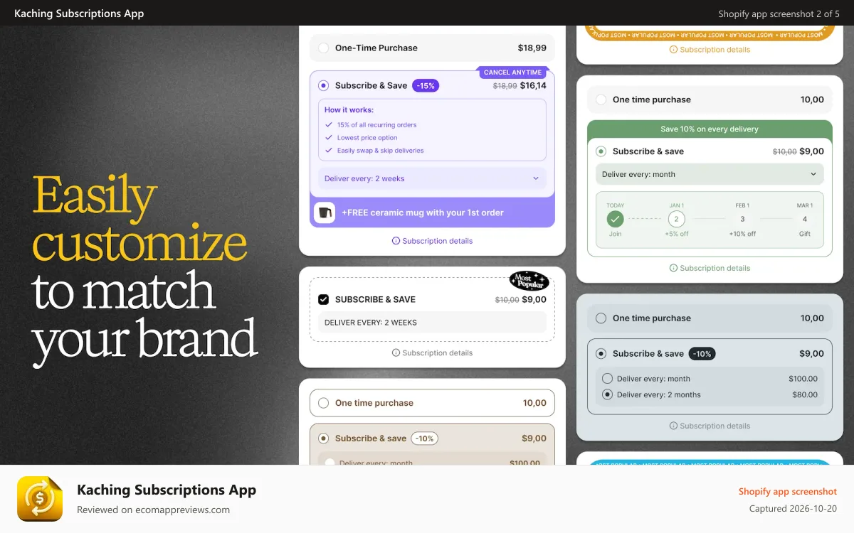 Kaching Subscriptions App Shopify app screenshot: Easily customize to match your brand
