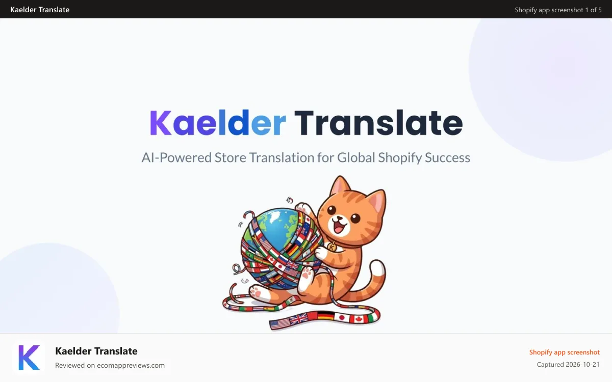 Kaelder Translate Shopify app screenshot: Kaelder Translate - AI translate your shopify store