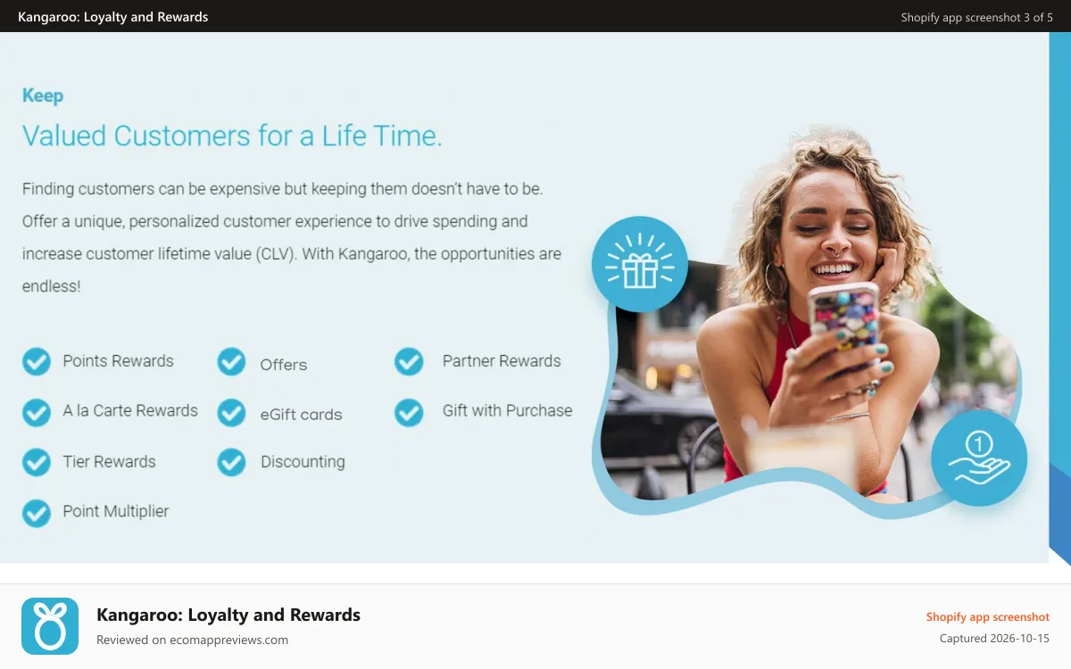 Kangaroo: Loyalty and Rewards Shopify app screenshot: Keep customers coming back and spending more with rewards.