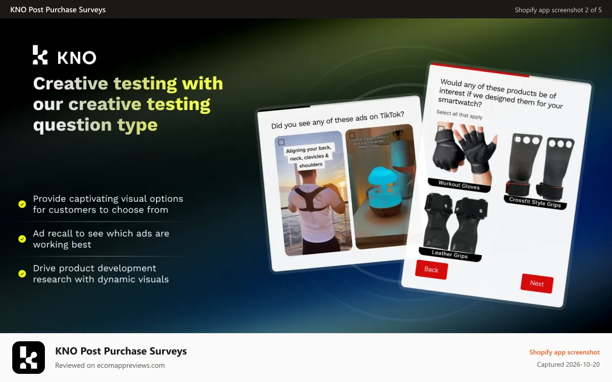 KNO Post Purchase Surveys Shopify app screenshot: Add images & video to your survey questions