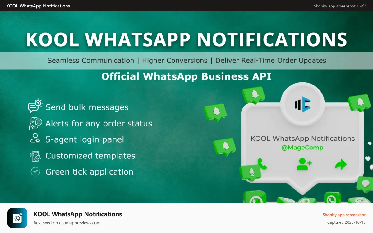 KOOL WhatsApp Notifications Shopify app screenshot: KOOL WhatsApp Notifications Shopify App