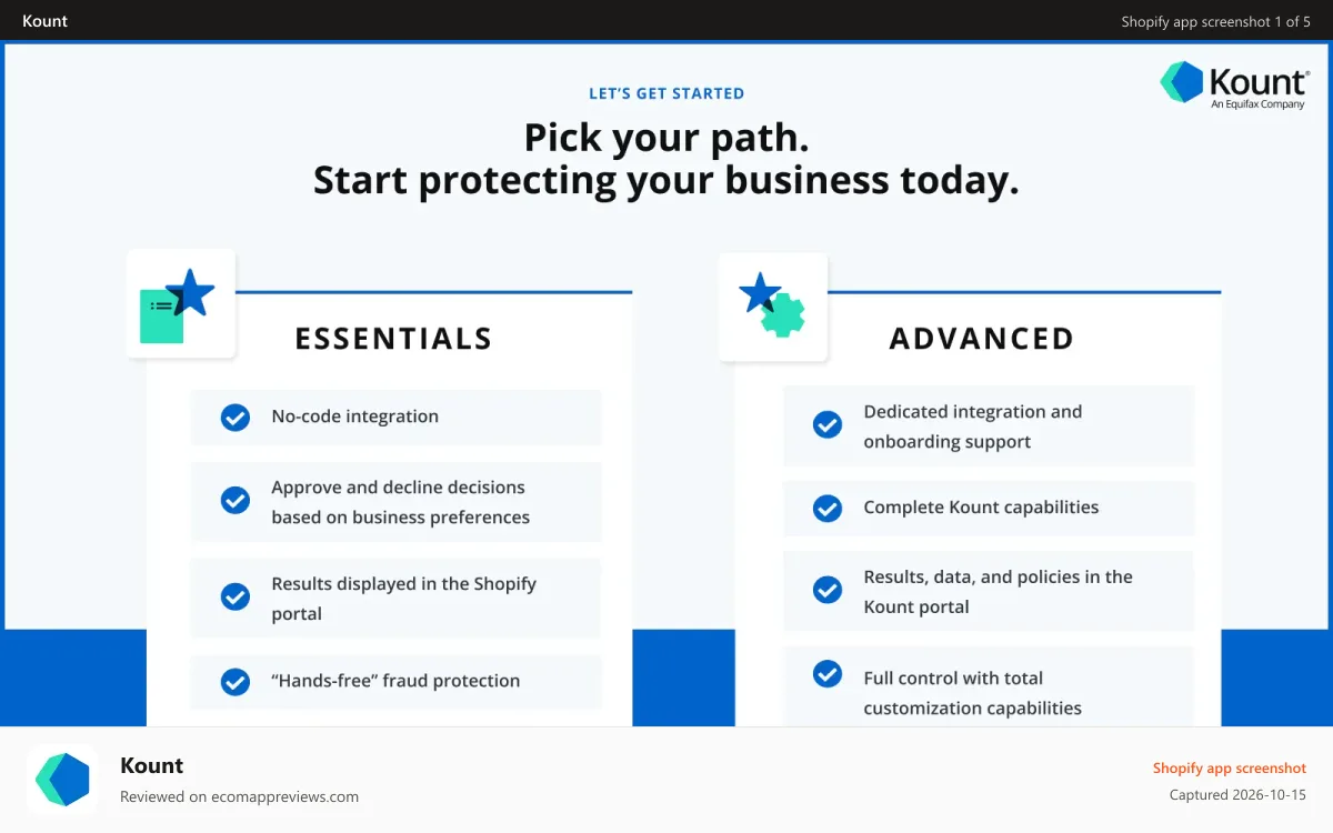 Kount Shopify app screenshot: Digital fraud prevention for Shopify stores