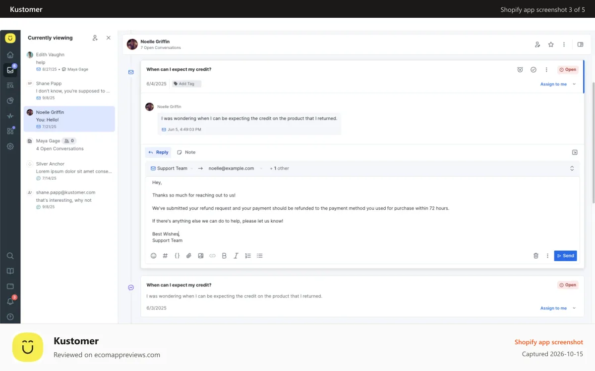 Kustomer Shopify app screenshot: Kustomer Platform | Omni Channel Ecommerce