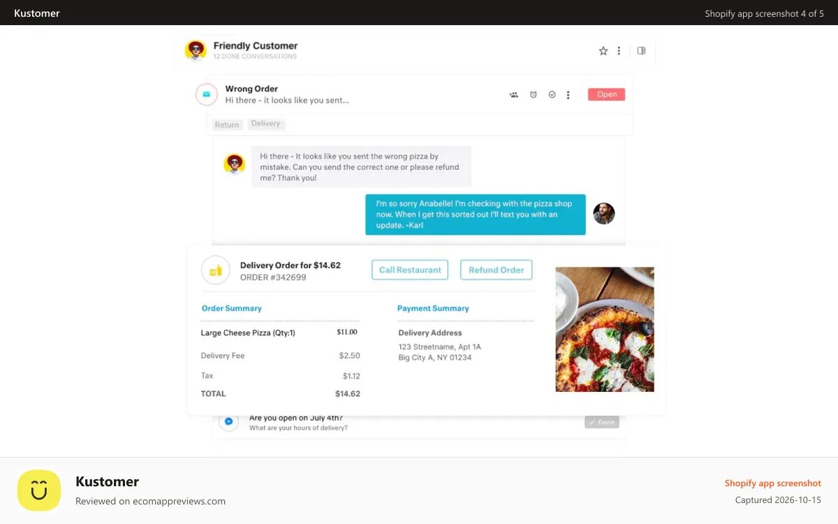 Kustomer Shopify app screenshot: Kustomer Shopify