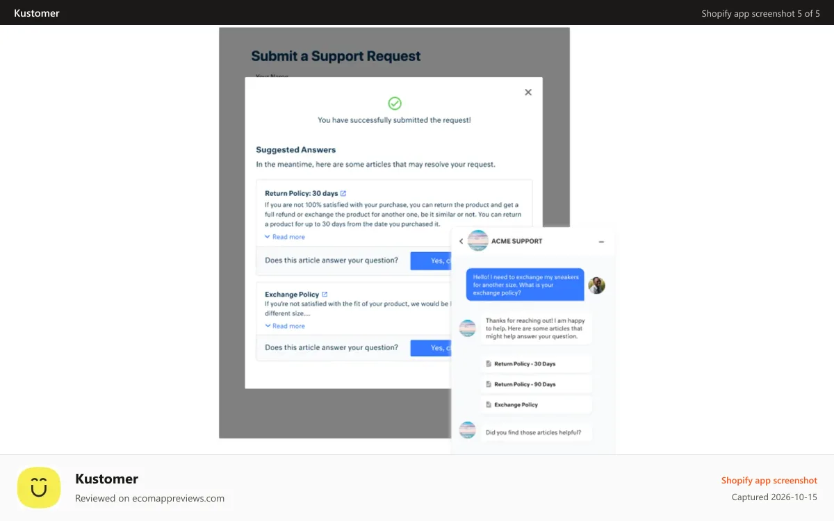 Kustomer Shopify app screenshot: Kustomer Shopify