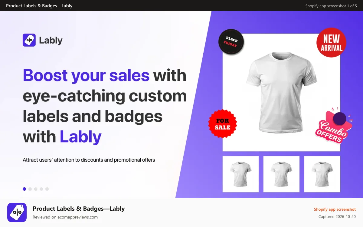 Product Labels & Badges—Lably Shopify app screenshot: Boost your sales with eye-catching custom labels and badges