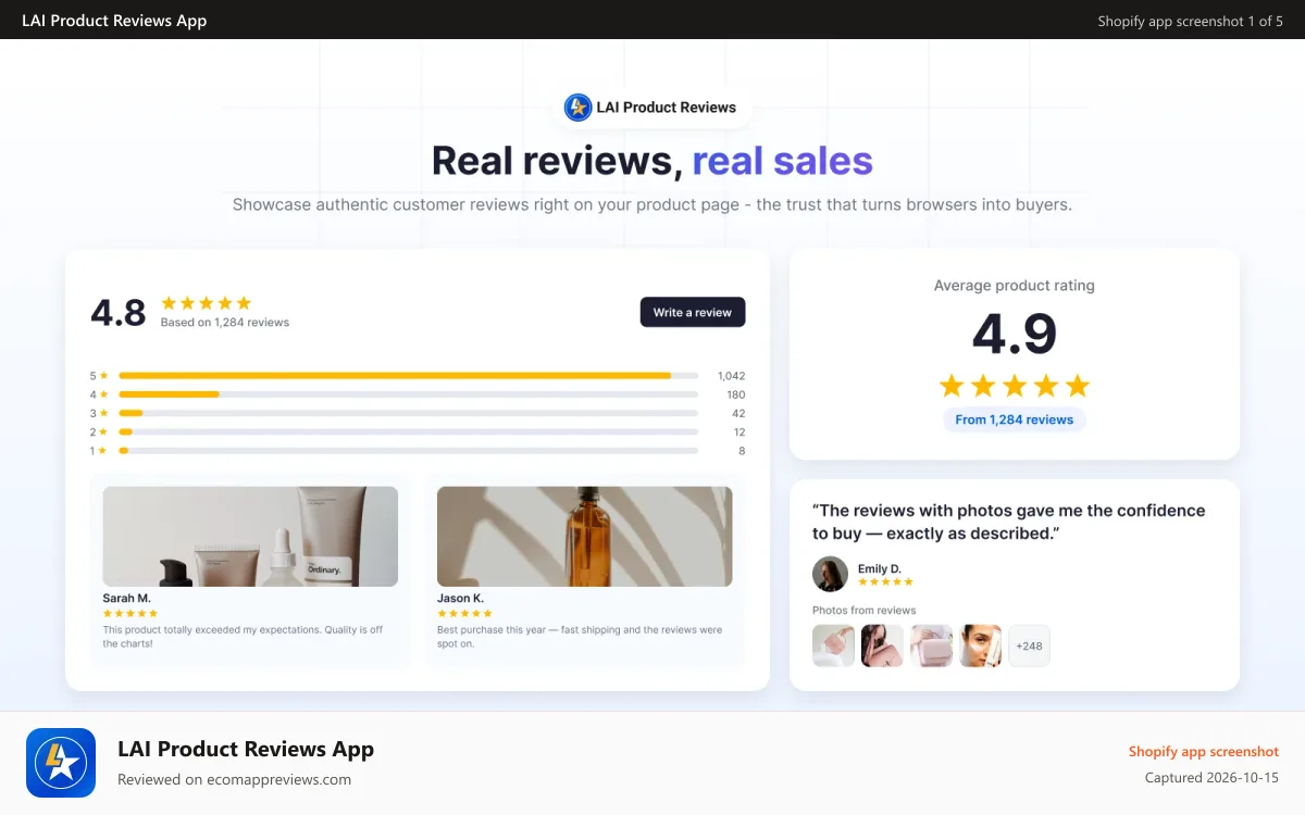 LAI Product Reviews App Shopify app screenshot: LAI product review