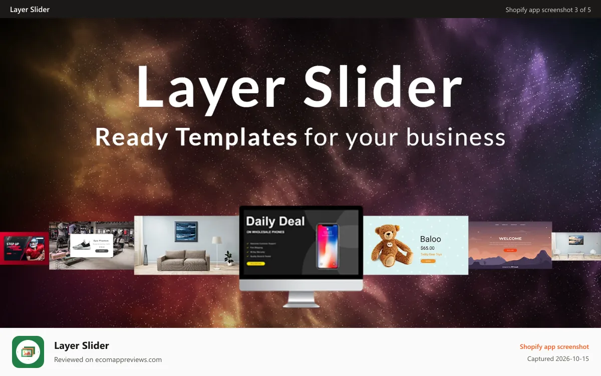 Layer Slider Shopify app screenshot: Ready Templates